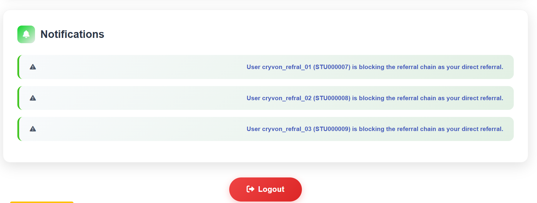 Student Notifications Panel